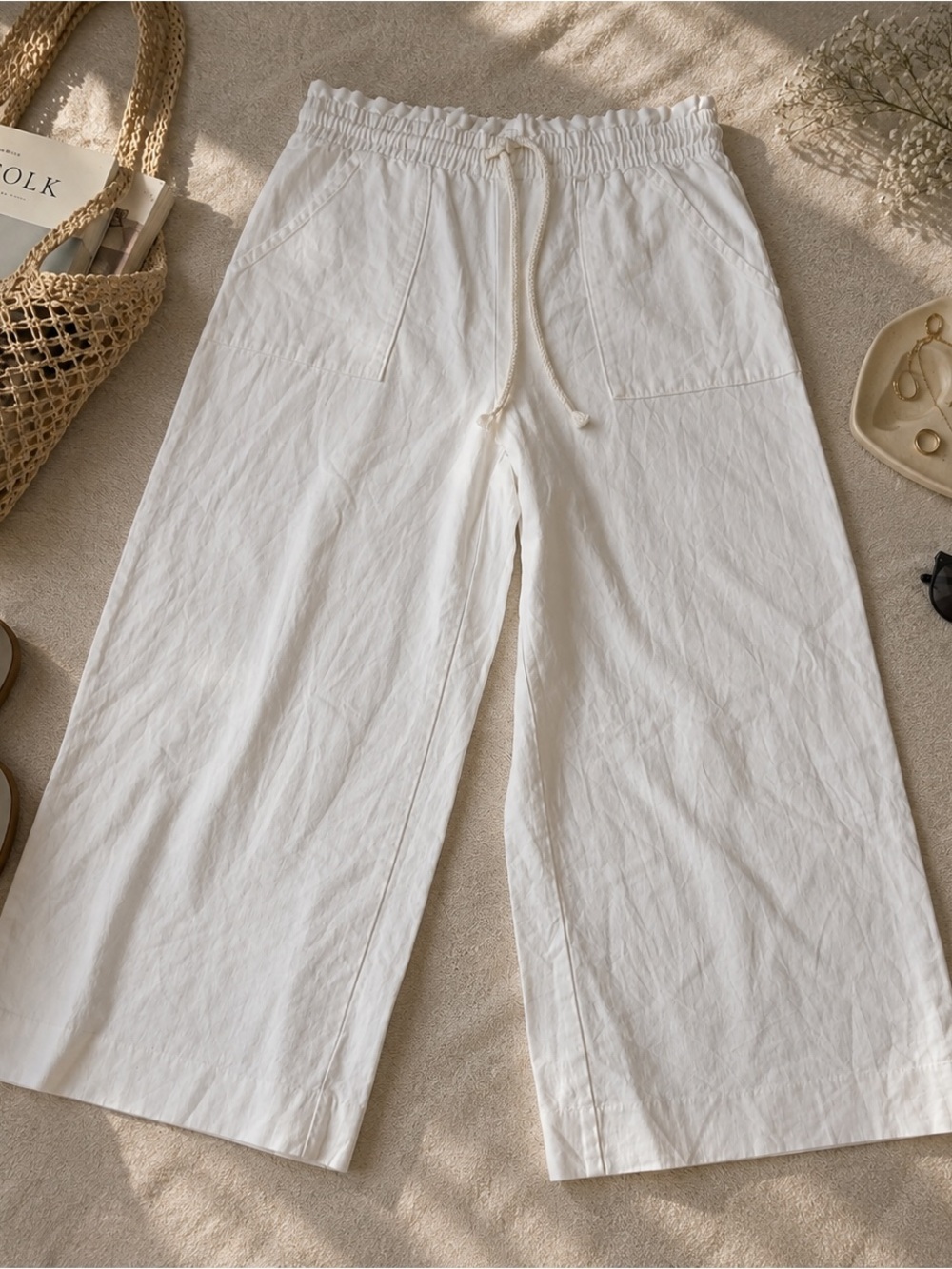 Banana Republic White Hemp Cotton Wide Leg Pants Size M